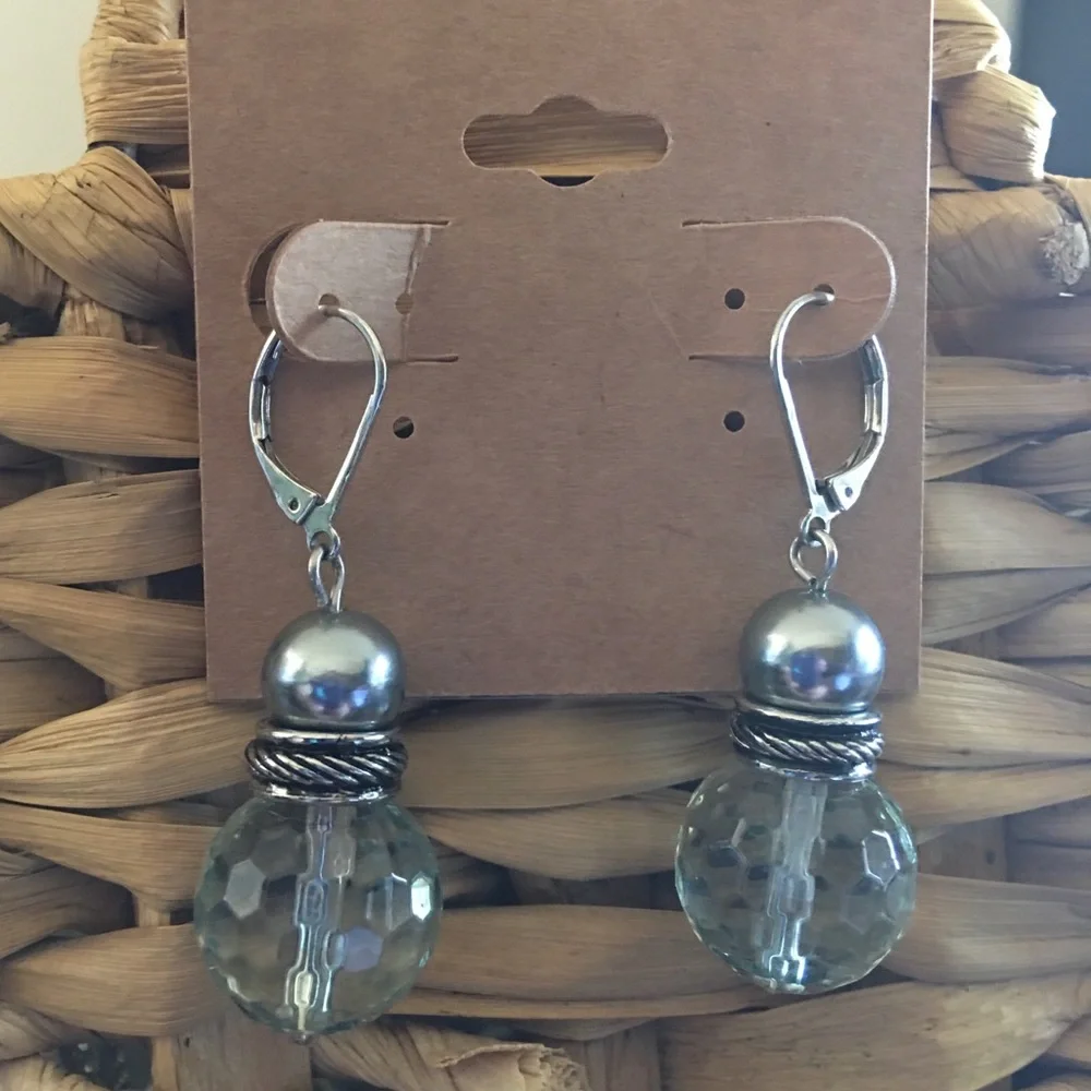 Faceted light blue glass silver tone lever backs